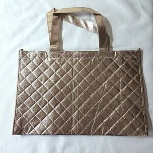 ✨Metallic Rose Gold Quilted Reusable Tote Bag Shopper Eco Chic NWOT ✨